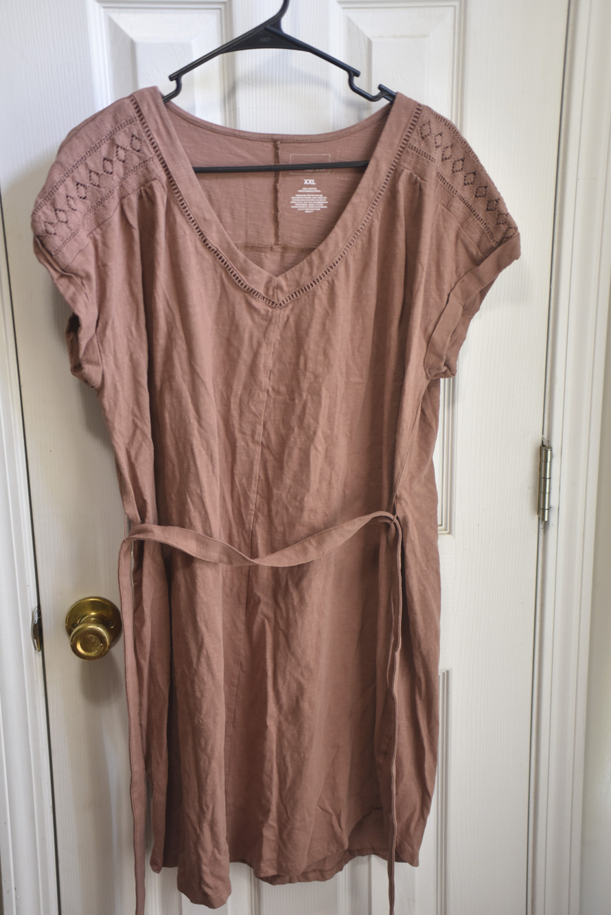 Sonoma Brown Cotton V Neck Belted Tunic Dress Size XXL Lsc336
